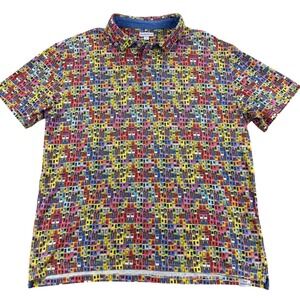 Coton Doux Polo Shirt Mens XL Multicolor Graphic Door Print Cotton Casual Top